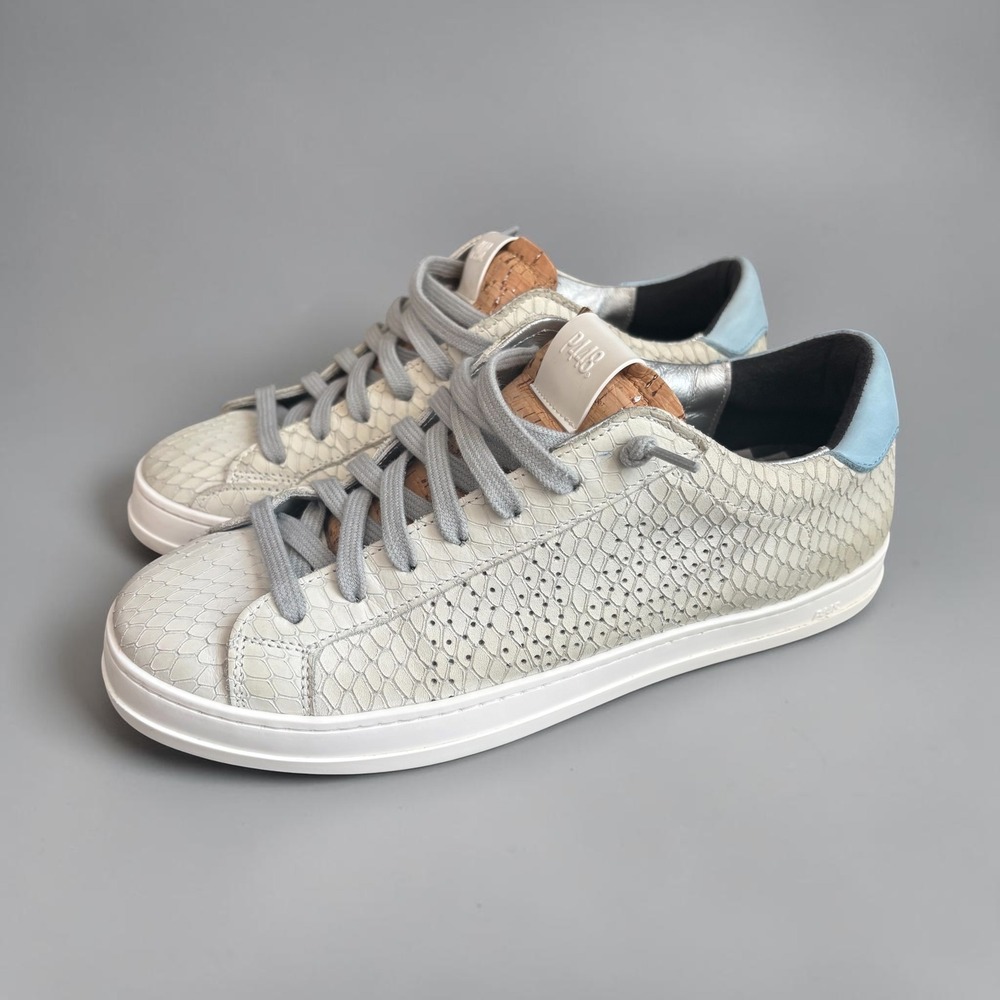 P448 John Margot Icy Grey Python‎ Embossed Leather Sneakers Shoes Women's EU 41